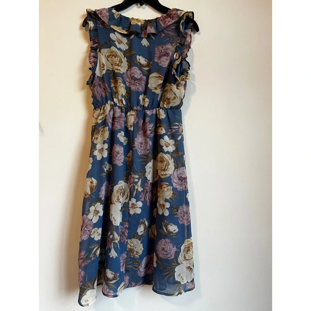 GILLI‎ Blue Floral Ruffle Sleeve Midi Dress Size M - Picture 5 of 8